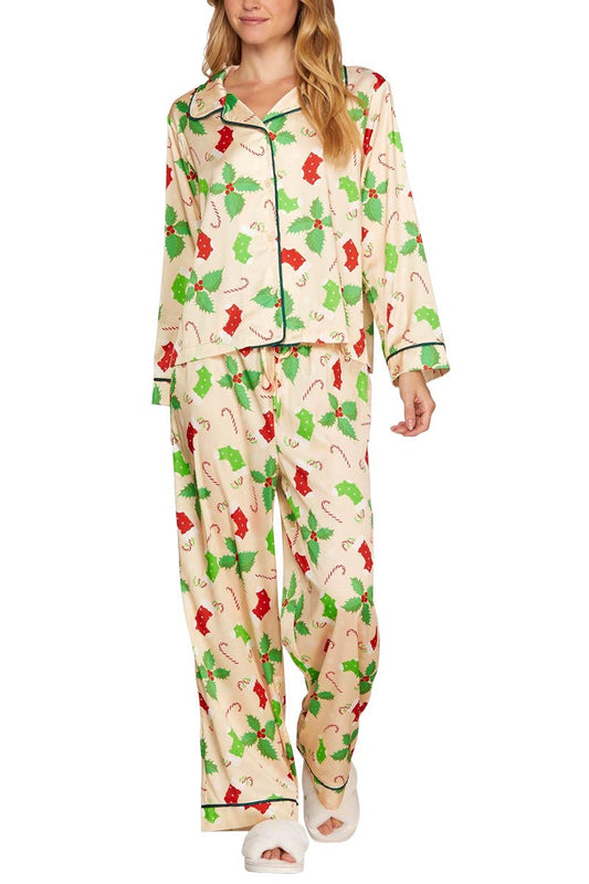 Christmas Printed Satin Pajama Set