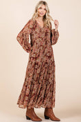 Load image into Gallery viewer, BOHO PAISLEY PRINT LONG SLEEVE TIER MAXI DRESS
