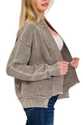 Load image into Gallery viewer, Washed Dropped Shoulder Cardigan W Side Pockets
