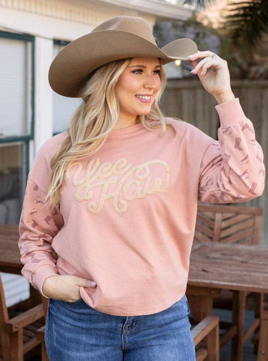 Yee Haw Blush Pink Pullover