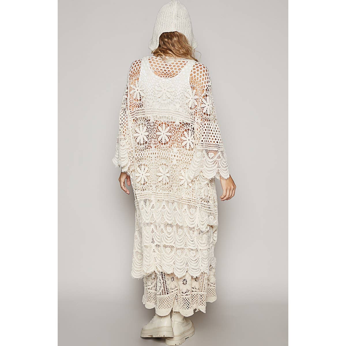 Crochet bell sleeve long open cardigan