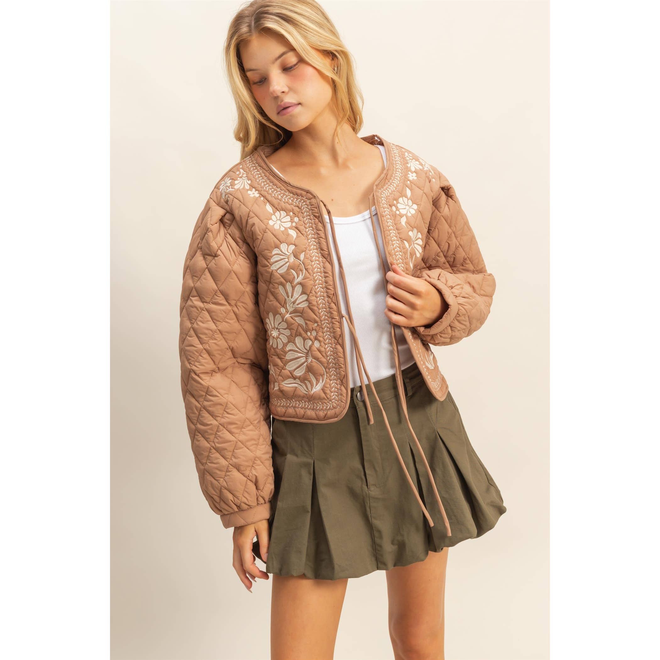 Quilted Floral Embroidered Padding Jacket