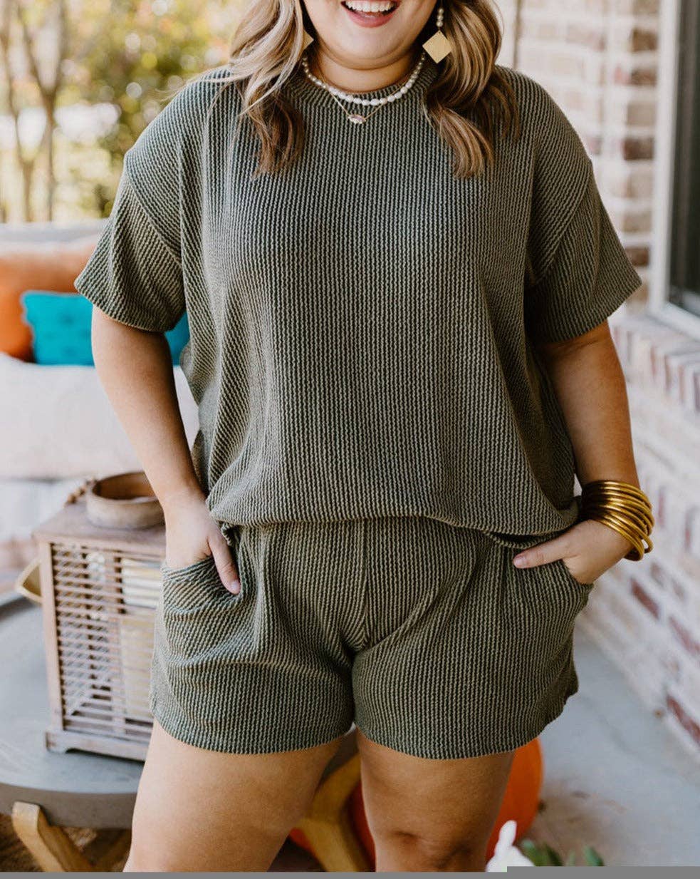 Ribbed Top and Shorts Set Plus Size