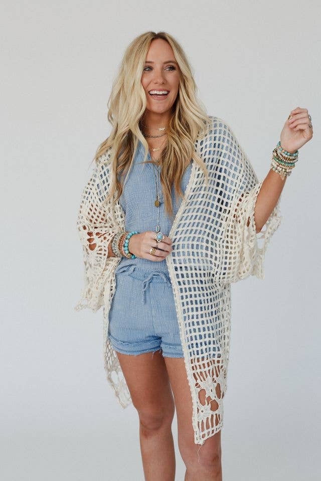 Off The Grid Crochet Kimono - Natural