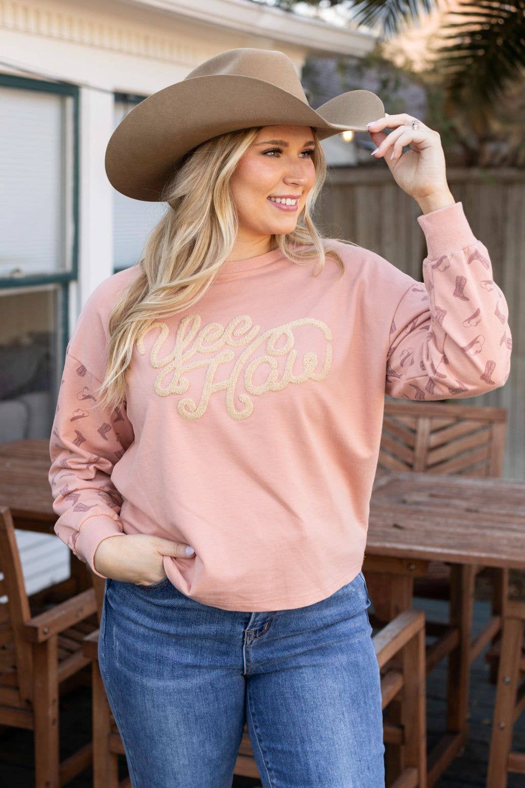 Yee Haw Blush Pink Pullover