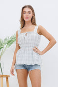 Load image into Gallery viewer, Cotton Plaid Tie Smocked Waist Picnic Blouse Tank
