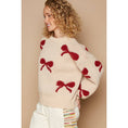 Load image into Gallery viewer, Round neck balloon sleeve ribbon pattern sweater
