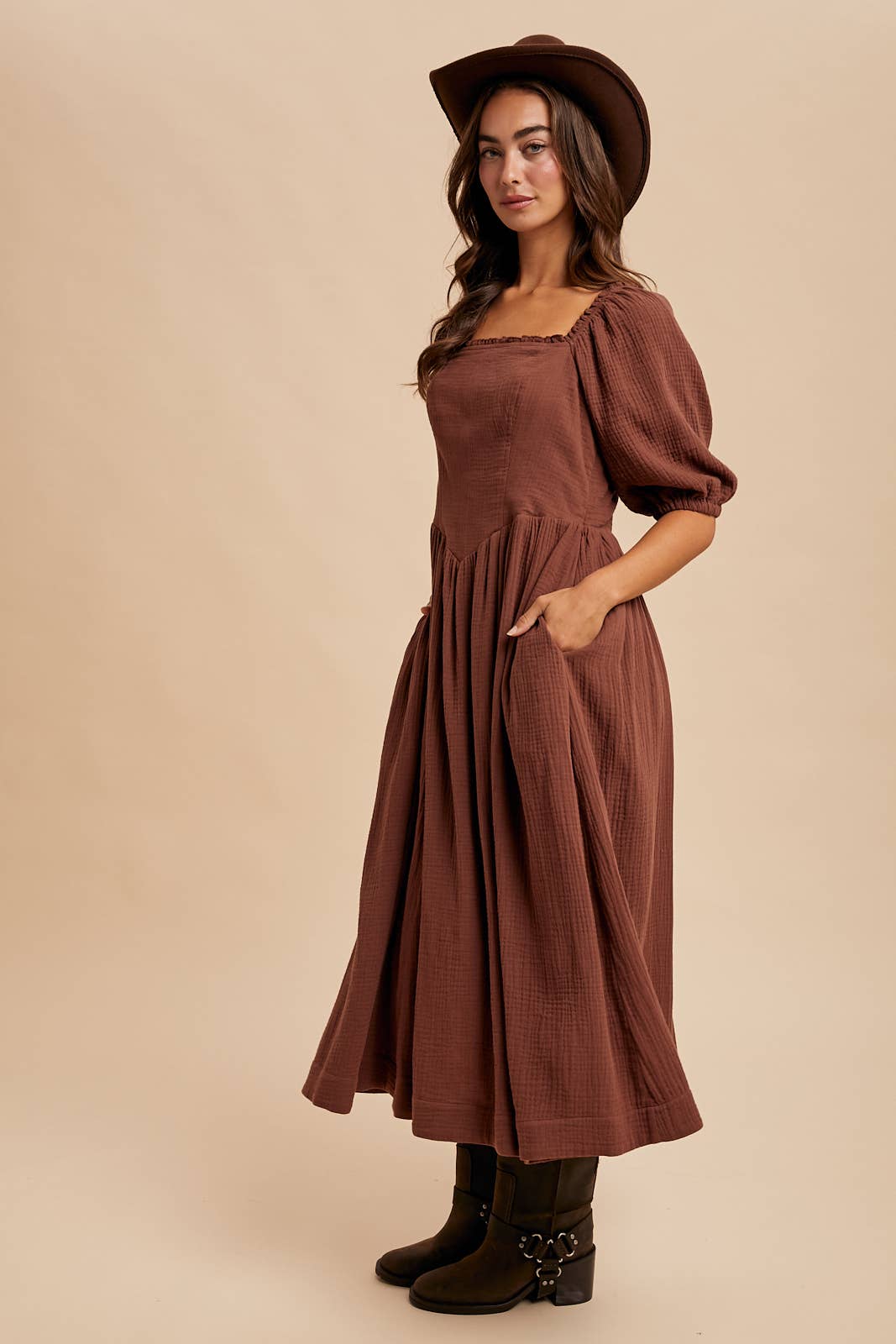 COTTON SQUARE NECK MAXI DRESS