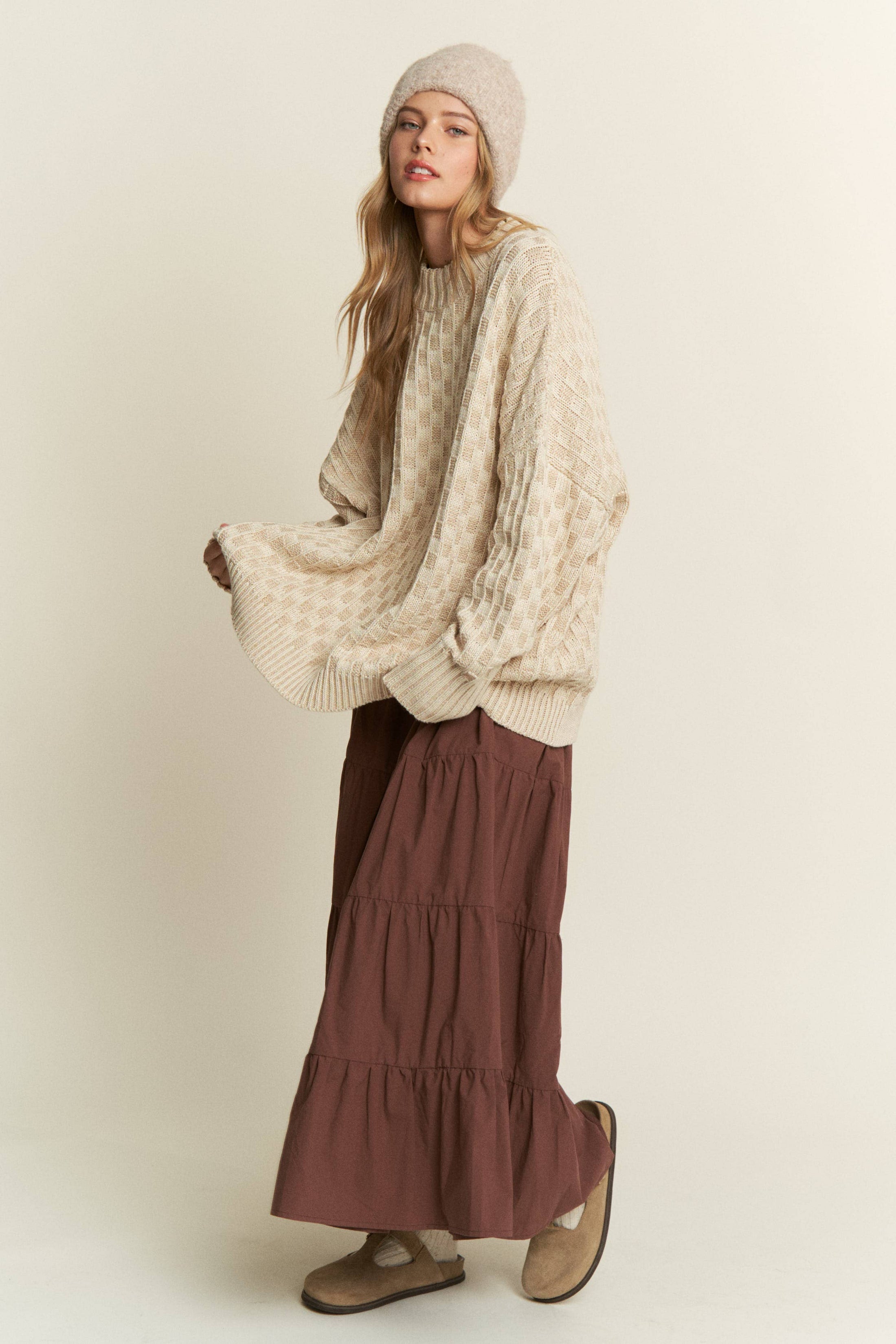 Cleo Oversized Mock Neck Checkered Sweater